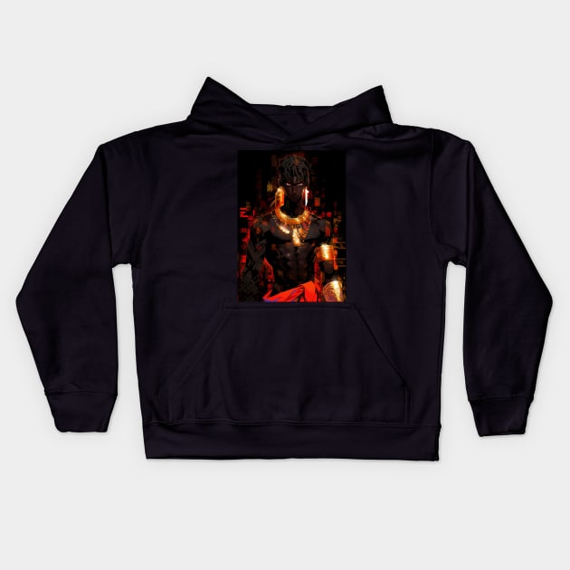 Red Power Pharaoh Kids Hoodie by diegosilva.arts